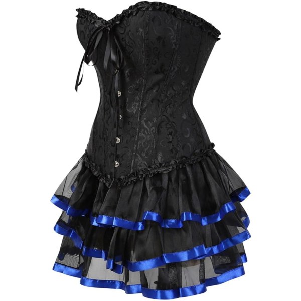 BE-F.ttmstte Kvinders vintage victorianske Steampunk-korsetkjolesæt Sort korset med Tutu-nederdele Showgirl-kostume Blue XL