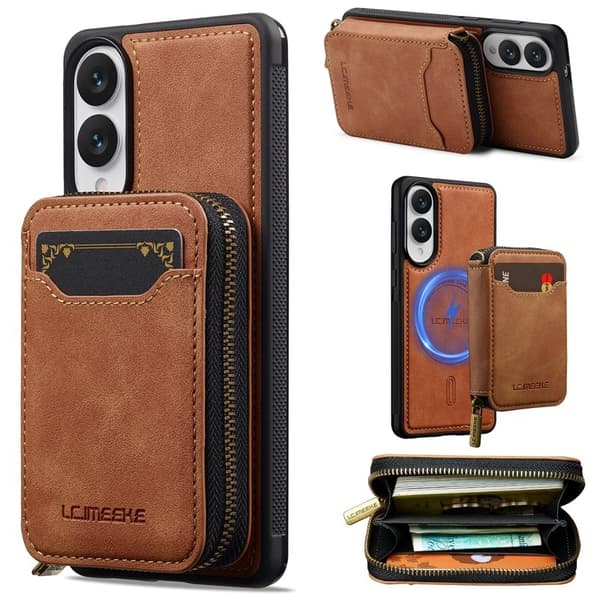 LC.IMEEKE L6 för Samsung Galaxy S25 Edge Plånboksfodral Konstläder - Brun