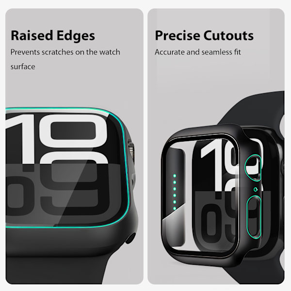2-Pack Protective Case with Built-in Screen Protector Compatible with Apple Watch 44mm Size – Full Coverage Protection with Tempered Glass, Easy Installation (Black)