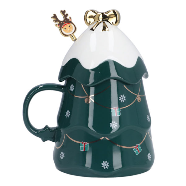 Stor Keramisk Julekop med Låg og Ske - 500ml Grøn