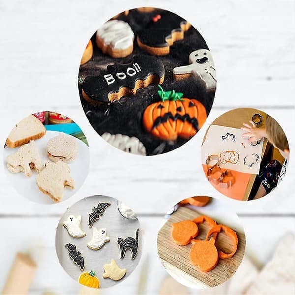 Halloween Cookie Cutters - 5 Pieces Cookie Cutter Set - Pumpkin, Bat, Ghost, Cat and Witch Hat Shapes For Halloween-QJWL