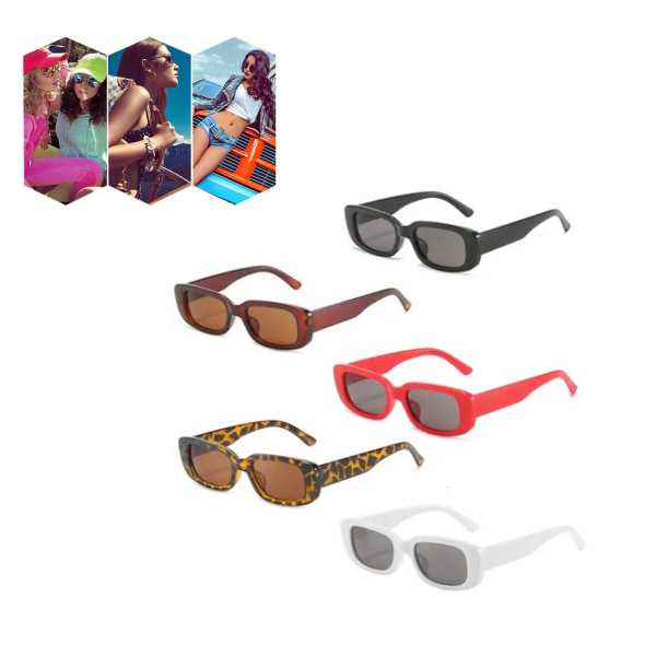5 stk rektangulære solbriller UV-beskyttelse Slagfast letvægt Komfortable retro stilfulde solbriller