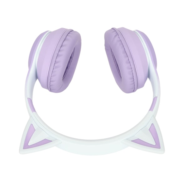 Kattøre Bluetooth Gaming Hodetelefoner Trådløse Foldbare Musikkhodetelefoner med LED-lys Avtakbar Mikrofon 3,5 mm Kabel Lilla