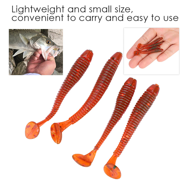 50 stk 5 cm Myke Plast Fiske Agner T-hale Grub Worm Agner Fiskeutstyr Tilbehør Rød