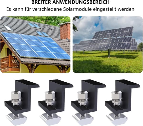 Sæt med 4 endeklemmer til solpaneler med Z-formede skruer - 35 mm endeterminaler - Sort - Til solcelleinstallationer