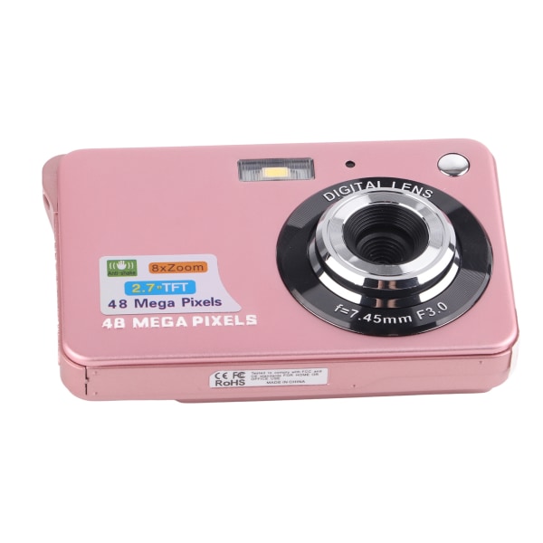 4K digitalkamera 48MP 2,7 tommer LCD-skærm 8x Zoom Anti Shake Vlogging-kamera til fotografering Kontinuerlig optagelse Pink /