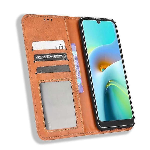 Fodral Kompatibel med Blackview A50 Ställ Skydd Magnetisk Stängning Läder Plånb... Brown