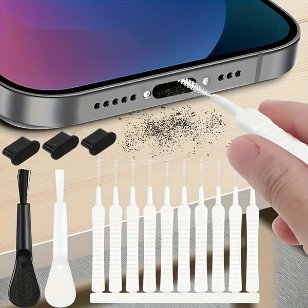 15 kpl/setti USB-C-pölytulpat näppäimistön puhdistusharjalla, pölysuojat, matkapuhelimet/tietokoneet- 15 stk/sæt