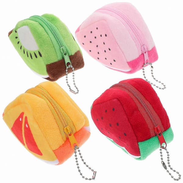 4-pack mini plysch triangulära plånböcker med fruktdesign, bärbara fickor 9.00X6.00X3.00CM