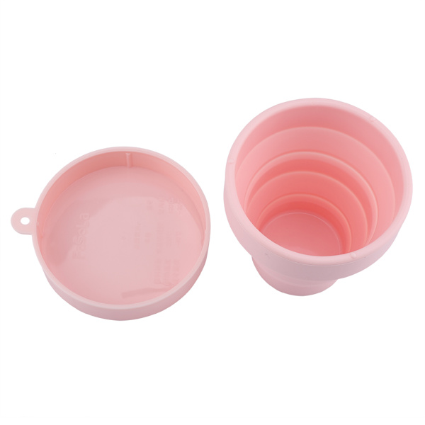 Bärbar Vikbar Silikonkopp med Lock - Rosa