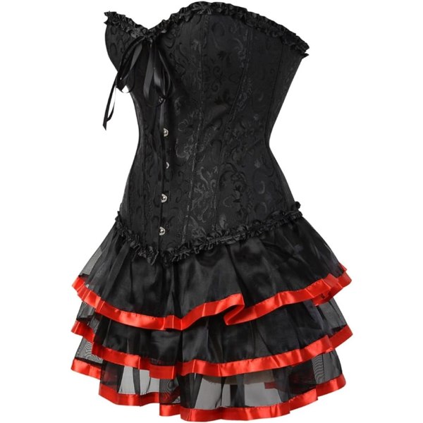 BE-F.ttmstte vintage viktoriansk Steampunk- set för damer, svart korsett med tutu-kjolar Showgirl-kostym Red M