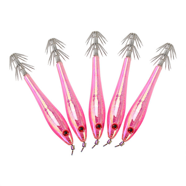 5 stk 9,5 cm Plast Hard Blekksprut Fiske Agner Med Dobbel Krok (Rosa)