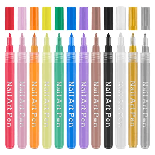 Neglepen 12 farver – Hurtigtørrende neglekunstpen til DIY 3D-design