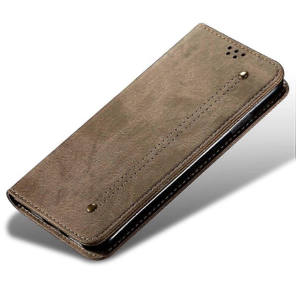 16. Skal Jeans Stoftekstur Ridsefast Læder Stativ Telefoncover Multicolor Khaki