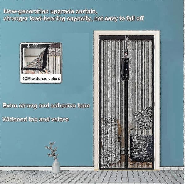 Myggenetdør 70x200cm Sort Magnetisk Automatisk Lukning Ingen Boring