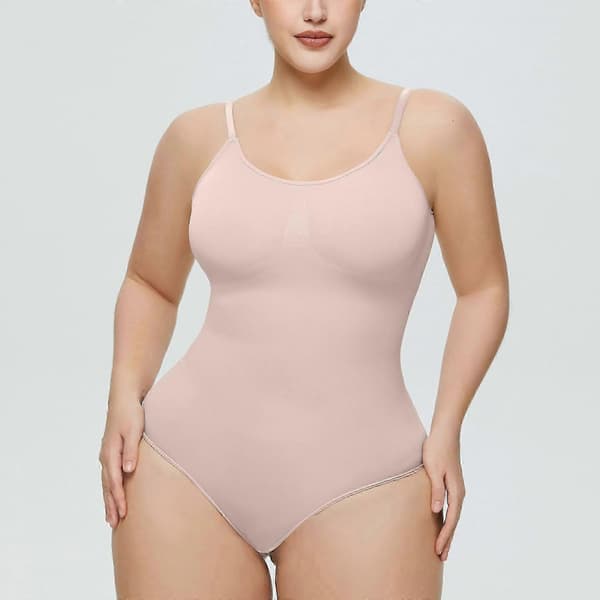 Bodysuit för kvinnor, magkontroll, shapewear, sömlös, skulpterande, stringtrosa, kroppsformande linne beige S