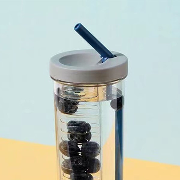 BEMS 700ml sugerør kopp gjennomsiktig plast vannflaske med sugerør bærbar juice kopp drikkeflaske grå+