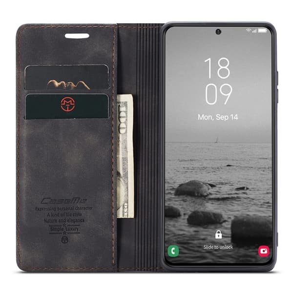 CASEME Kompatibel med Galaxy S24 Plus Flip Retro Læder Sort 91