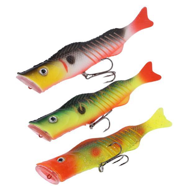 3 stk. Popper Fiske-Lokker Flydende Agner Treble Kroge Livagtige Crankbait Fiskegrej