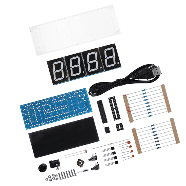4-numeroinen DIY digitaalinen LED-kellosarja automaattisen näytön ajan/lämpötilan elektroninen tee-se-itse -kello - punainen++
