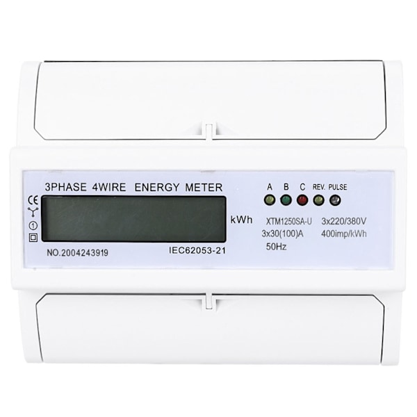 Digital 3-fas 4-ledare 7P DIN-skena Elmätare Elektronisk KWh-mätare (30(100)A)