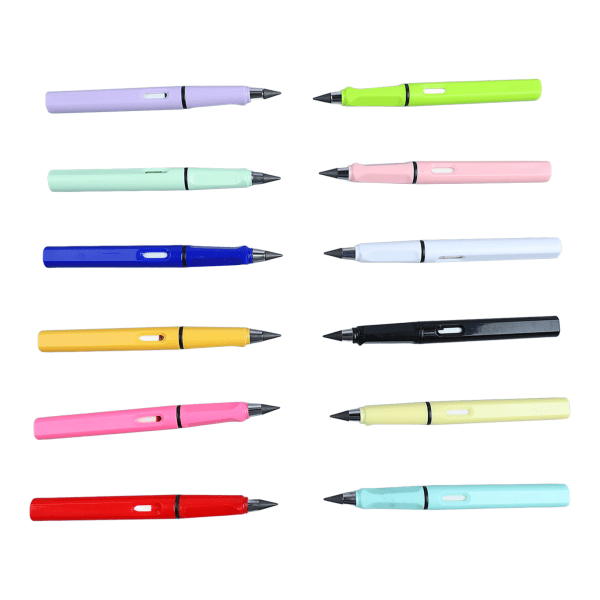 12 st Bläckfri penna flytande skrivning Bred pennklämma Återanvändbar evig penna oändlig penna med radergummi för målning