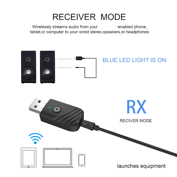 3-i-1 Sändare Mottagare Bluetooth 5.0 Mottagare Sändare Ljud Bluetooth-adapter