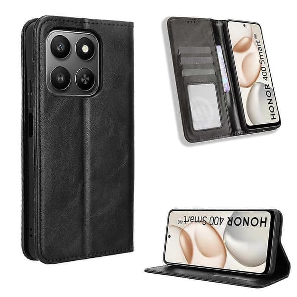 【BEMS】Kompatibel med Honor 400 Smart Läderfodral Plånboksställ Retro Textur Telefonfodral (Svart)