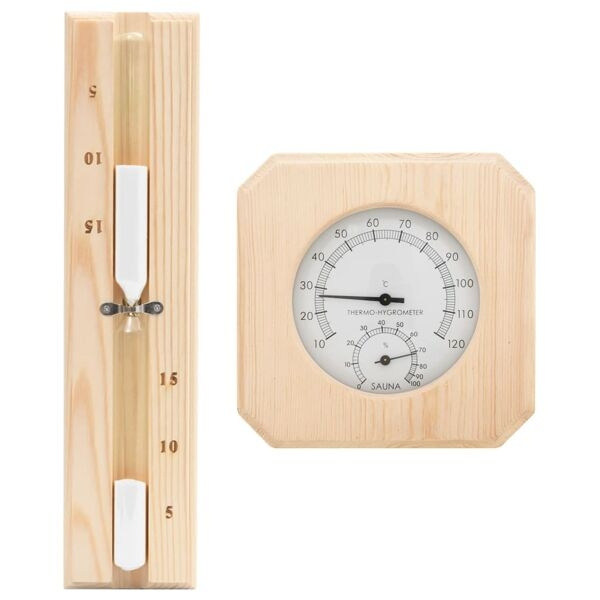 【BEMS】vidaXL 2-in-1 Sauna Thermometer and Hygrometer Sand Timer Set Solid Pine Wood 550