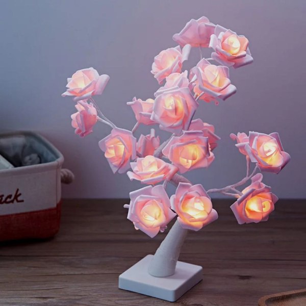 Desktop Rose Bonsai trælampe 24 LED trælampe Batteridrevet dekorativt lys til stue soveværelse++