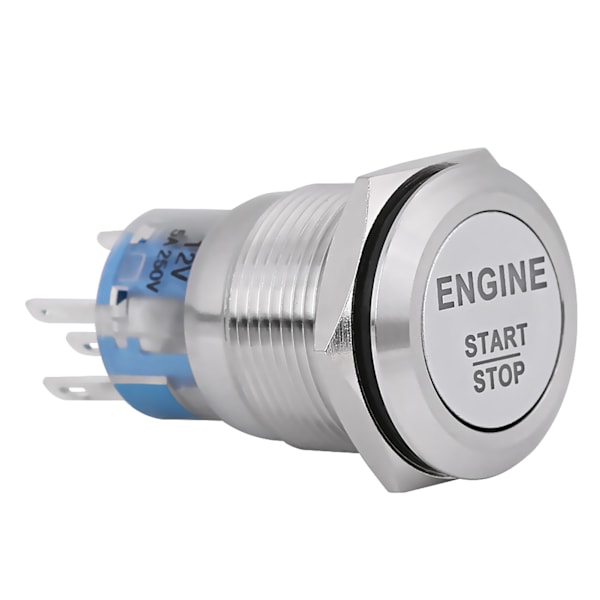12V Hvid LED Bilmotor Start Stop Trykknapkontakt Sølv Rustfrit Stål