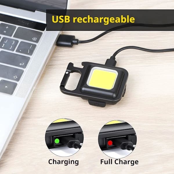 Mini LED Work Light, 4 Pcs 800 Lumens Inspection Light Rechargeable Mini Keychain Workshop Light with Magnetic Hook, COB Flashlights with 4 Modes