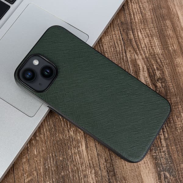 【BEMS】Case Compatible with iPhone15 light green leather high-end business full anti-fall