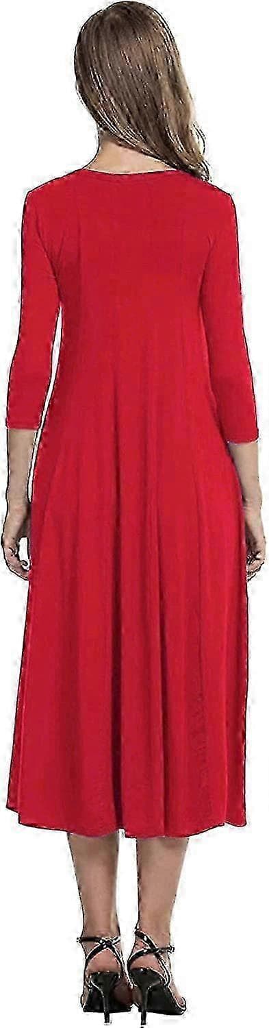 Damekjole med 3/4-ermer og A-linjeform og utsvingt midikjole_ms521d Red L