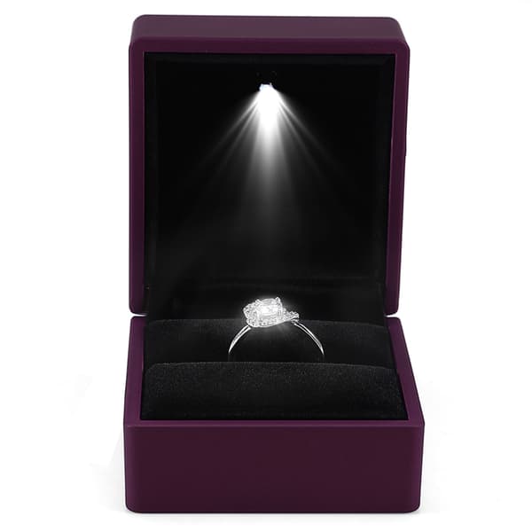 【BEMS】Fasjonabel LED-belyst ringoppbevaringsboks Smykkeutstillingsveske Gave Lilla-+