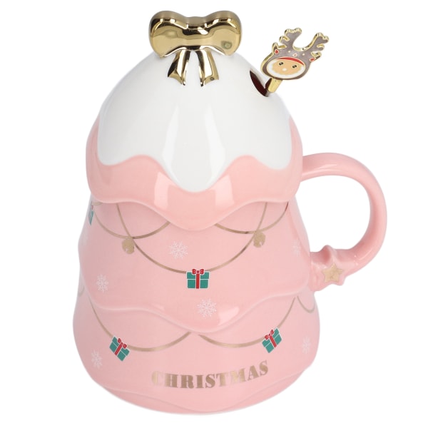 Stor Keramisk Kaffekopp med Lopp og Skje - 500ml Rosa - Perfekt Julegave til Hjemmet og Ferier