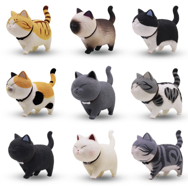 9 stykker søte kattefigurer Siamese kattunge miniatyrlandsc