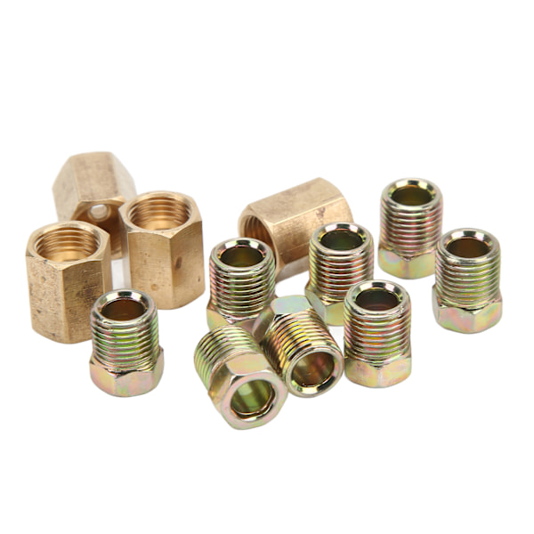 12 stk. 7/16in‑24 Gevind Bremserør Fittings Sortiment Messing Biltilbehør til 1/4 tommer Bremserør