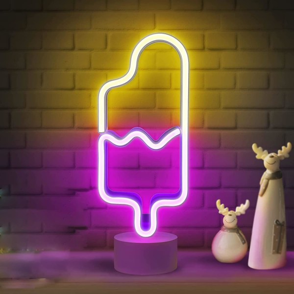 Popsicle LED nattlys med sokkel, LED neonskilt veggdekor nattlys USB neon batteridrevet, nattlys