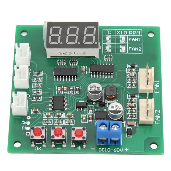 DC10‑60V 2-kanals 4-tråds fläkt PWM temperaturhastighetsregulator styrmodul interna fläktkomponenter