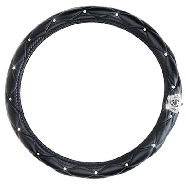 Rattstyrningsöverdrag för kvinnor, söt, universell, halkfri, PU-läder, med strass, svart