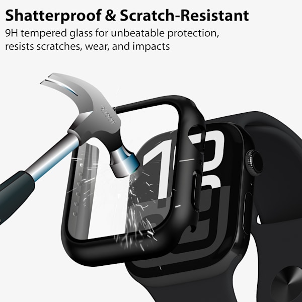 2-Pack Protective Case with Built-in Screen Protector Compatible with Apple Watch 45mm Size – Full Coverage Protection with Tempered Glass, Easy Installation (Black)