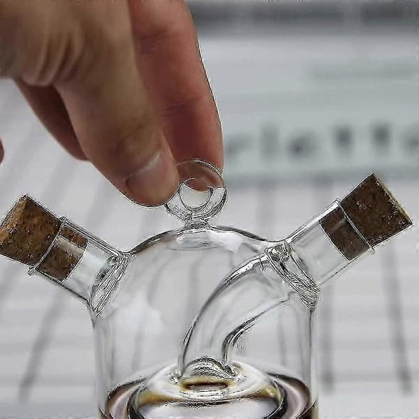 Olivolja och vinäger dispenser Cruet-flaskor, 2 i 1 transparent glasoljeflaska, dubbla glasoljedispenserflaskor Kompatibel med köksbehållare