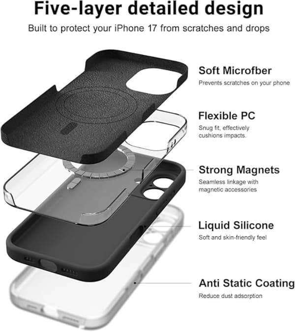 【BEMS】Mobile Case for Compatible with iPhone 17 Magsafe Liquid Silicone - Black Svart 88