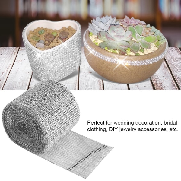 9m 24 rader Elektroplätering Plast konstgjord strassband Mesh Bröllopskläder DekorationSilver /