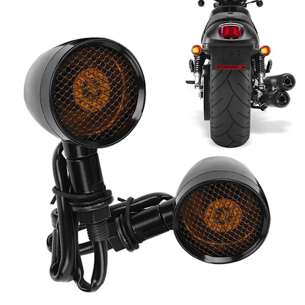 Universal Motorcykel Retro Bullet Grid LED Blinkers Bromsljus Metall Shell Blinkers Black Shell Gul lins