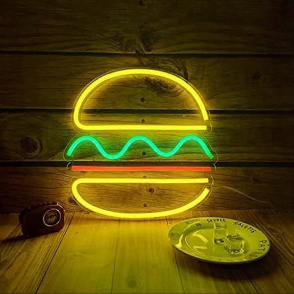 Burger Neon Väggskylt USB-driven LED Neonljus för Heminredning, Bröllop, Restaurang
