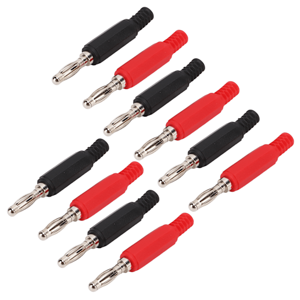 10 stk Bananplugg 4mm/0.2 tommer Messing PE-materiale Rød Svart Spiral Isolerende Hus Åpen Type Banankontakt 30Vac‑60Vdc