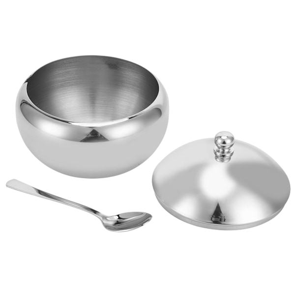Krydderboks i rustfrit stål med låg og ske til sukker og salt