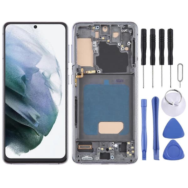 for Kompatibel med Samsung Galaxy S21 5G SM-G991 TFT LCD Screen Digitizer Complete Assembly with Frame-Perfet Grey